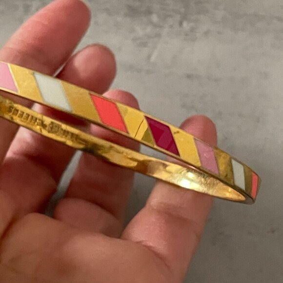 Kate Spade Three Cheers Earn Your Stripes Enamel Idiom Bangle Bracelet 2.75"D - Picture 3 of 5